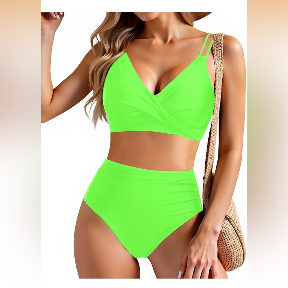 HOLIPICK HIGH WAIST NEON GREEN BIKINI